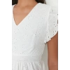 New Regular Casual Daily Brode Woven V Neck Short Sleeve Skater Mini Length Dress