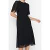 New Regular Day Night Chiffon Woven Crew Neck Short Sleeve A-Line Midi Length Dress