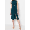 New Slim Day Night Sandy Knitted Stand Collar Sleeveless Sleeve Bodycone Midi Length Dress