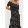 New Regular Casual Daily Polyester Camisole Knitted Carmen Collar Short Sleeve Skater Midi Length Dress