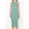 New Slim Casual Daily Double Plate Knitwear Polo Collar Sleeveless Sleeve Bodycone Midi Length Dress