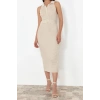 New Slim Casual Daily Double Plate Knitwear Polo Collar Sleeveless Sleeve Bodycone Midi Length Dress