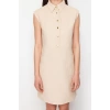 New Comfortable Casual Daily Linen Look Woven Shirt Collar Sleeveless Sleeve Shift Mini Length Dress
