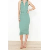 New Slim Casual Daily Double Plate Knitwear Polo Collar Sleeveless Sleeve Bodycone Midi Length Dress
