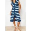 New Regular Casual Daily Single Plate Knitwear V Neck Short Sleeve Basic Midi Length Dress
