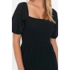 New Regular Casual Daily Crepe Knit Square Neck Short Sleeve Frilled Skirt Midi Length Dress