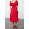 New Regular Casual Daily Poplin Woven Square Neck Short Sleeve Skater Midi Length Dress