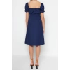 New Regular Casual Daily Poplin Woven Square Neck Short Sleeve Skater Midi Length Dress