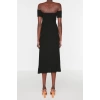 New Slim Day Night Single Plate Knitwear Carmen Collar Sleeveless Sleeve A-Line Midi Length Dress