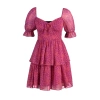 New Comfortable Casual Daily Chiffon Woven Carmen Collar Short Sleeve Skater Mini Length Dress