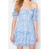 New Comfortable Casual Daily Chiffon Woven Carmen Collar Short Sleeve Skater Mini Length Dress