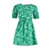 New Regular Casual Daily Poplin Woven Crew Neck Short Sleeve Skater Mini Length Dress