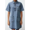 New Regular Casual Daily Rigid Denim Square Collar Short Sleeve Shirt Dress Mini Length Dress