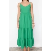 New Regular Casual Daily Lilyum Woven V Neck Strappy Sleeve Skater Midi Length Dress