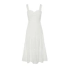 New Regular Casual Daily Embroidered Woven Heart Neck Strappy Sleeve Skater Midi Length Dress