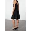 Yeni Regular Casual Günlük Aerobin Dokuma Kare Yaka Kolsuz Kol A-Line Mini Boy Elbise