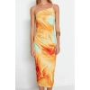 New Pencil Day Night Thick Sandy Knitted Asymmetrical Collar Strappy Sleeve Bodycone Midi Length Dress