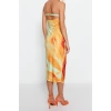 New Pencil Day Night Thick Sandy Knitted Asymmetrical Collar Strappy Sleeve Bodycone Midi Length Dress