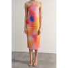 New Pencil Day Night Thick Sandy Knitted Asymmetrical Collar Strappy Sleeve Bodycone Midi Length Dress