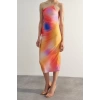 New Pencil Day Night Thick Sandy Knitted Asymmetrical Collar Strappy Sleeve Bodycone Midi Length Dress