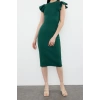 Yeni Slim Business Kaşkorse Örme Bisiklet Yaka Kısa Kol Bodycone Midi Boy Elbise