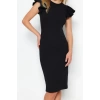 Yeni Slim Business Kaşkorse Örme Bisiklet Yaka Kısa Kol Bodycone Midi Boy Elbise