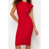 Yeni Slim Business Kaşkorse Örme Bisiklet Yaka Kısa Kol Bodycone Midi Boy Elbise