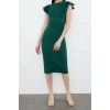 Yeni Slim Business Kaşkorse Örme Bisiklet Yaka Kısa Kol Bodycone Midi Boy Elbise