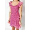 New Regular Casual Daily Chiffon Woven Square Collar Short Sleeve Double Breasted Mini Length Dress