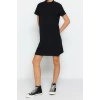 Yeni Rahat Casual Günlük Scuba Krep Örme Dik Yaka Kısa Kol Shift Mini Boy Elbise