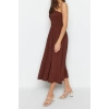 New Regular Casual Daily Crinkle Woven Asymmetrical Collar Sleeveless Skater Midi Length Dress