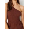 New Regular Casual Daily Crinkle Woven Asymmetrical Collar Sleeveless Skater Midi Length Dress