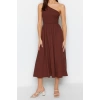 New Regular Casual Daily Crinkle Woven Asymmetrical Collar Sleeveless Skater Midi Length Dress