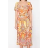 New Regular Casual Daily Moss Crepe Woven Sweetheart Neck Short Sleeve A-Line Midi Length Dress