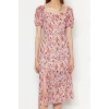 New Regular Casual Daily Moss Crepe Woven Sweetheart Neck Short Sleeve A-Line Midi Length Dress
