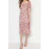 New Regular Casual Daily Moss Crepe Woven Sweetheart Neck Short Sleeve A-Line Midi Length Dress