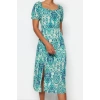New Regular Casual Daily Moss Crepe Woven Sweetheart Neck Short Sleeve A-Line Midi Length Dress