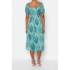 New Regular Casual Daily Moss Crepe Woven Sweetheart Neck Short Sleeve A-Line Midi Length Dress