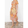 New Regular Casual Daily Moss Crepe Woven Sweetheart Neck Short Sleeve A-Line Midi Length Dress