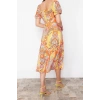 New Regular Casual Daily Moss Crepe Woven Sweetheart Neck Short Sleeve A-Line Midi Length Dress
