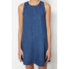 New Comfortable Casual Daily Rigid Denim Crew Neck Sleeveless Sleeve Basic Mini Length Dress