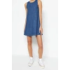 New Comfortable Casual Daily Rigid Denim Crew Neck Sleeveless Sleeve Basic Mini Length Dress