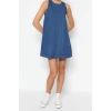New Comfortable Casual Daily Rigid Denim Crew Neck Sleeveless Sleeve Basic Mini Length Dress