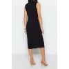 New Regular Day Night Finike Woven Jacket Collar Sleeveless Sleeve Bodycone Midi Length Dress
