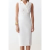 New Regular Day Night Finike Woven Jacket Collar Sleeveless Sleeve Bodycone Midi Length Dress