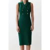 New Regular Day Night Finike Woven Jacket Collar Sleeveless Sleeve Bodycone Midi Length Dress
