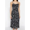 New Regular Casual Daily Shally Woven Square Neck Strappy Sleeve A-Line Midi Length Dress