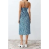 New Regular Casual Daily Shally Woven Square Neck Strappy Sleeve A-Line Midi Length Dress