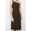 New Regular Day Night Scuba Crepe Knitted Asymmetrical Neck Strappy Sleeve A-Line Midi Length Dress