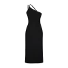 New Regular Day Night Scuba Crepe Knitted Asymmetrical Neck Strappy Sleeve A-Line Midi Length Dress